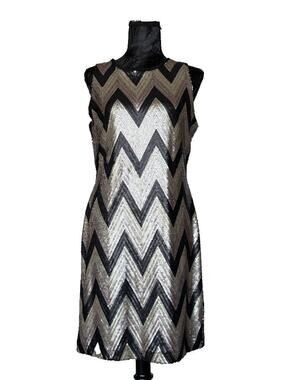 Olivia Matthews Sequin Chevron ZigZag Dress - Size 12 STRETCH (FITS more 8-10)